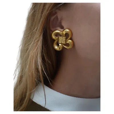 Pre-owned Givenchy Vintage  Gold Logo Bow Earrings In Multi