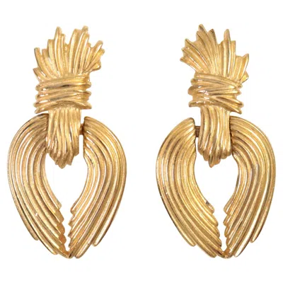 Pre-owned Givenchy Vintage  Gold Tone Dangle Wheat Earrings, France Circa 1980s In Multi