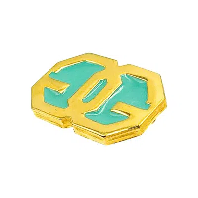 Pre-owned Givenchy Vintage  Green Enamel Double G Logo Brooch 1980