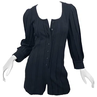 Pre-owned Givenchy Vintage  Haute Couture Black Wool Long Sleeve One Piece Romper Jumpsuit