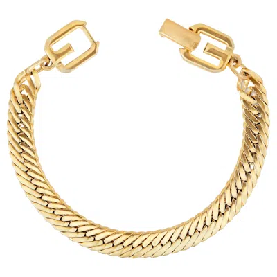 Pre-owned Givenchy Vintage  Herringbone Chain Bracelet With Logo Clasp, 1980s In Multi