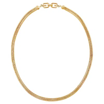Pre-owned Givenchy Vintage  Long Herringbone Chain Necklace With Logo Clasp, 1980s In Multi
