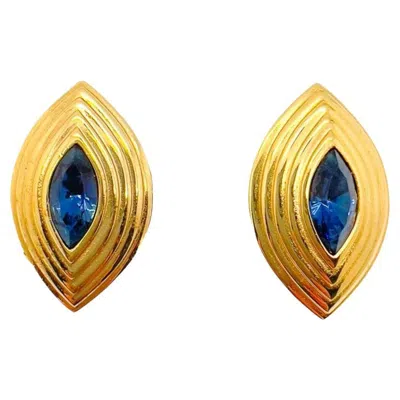 Pre-owned Givenchy Vintage  Marquise Sapphire Crystal Earrings 1980s In Blue