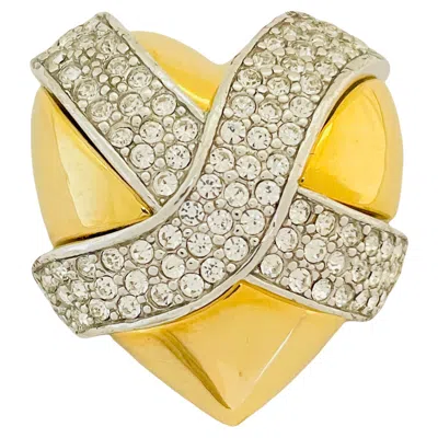 Pre-owned Givenchy Vintage  Paris New York Gold Rhinestone Heart Designer Runway Brooch In Multi