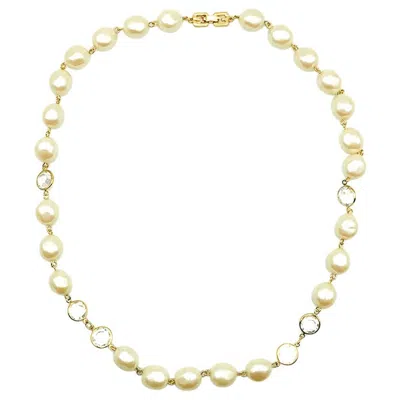 Pre-owned Givenchy Vintage  Pearl & Crystal Rope Necklace 2000s In White