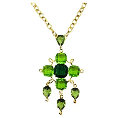 Pre-owned Givenchy Vintage  Runway Fancy Cut Green Crystal Cascade Pendant Necklace 1980s