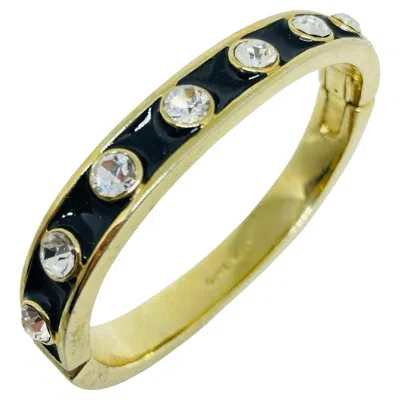 Pre-owned Givenchy Vintage  Signed Gold Tone Enamel Rhinestones Designer Bangle Bracelet In Multi