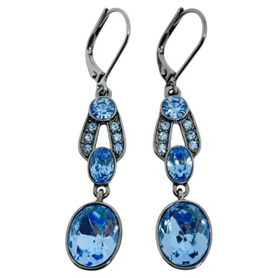 Pre-owned Givenchy Vintage  Signed Rhodium Blue Glass Designer Dangle Earrings