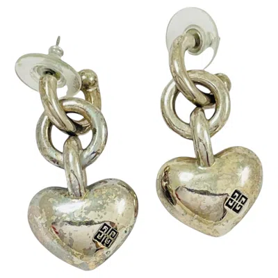 Pre-owned Givenchy Vintage  Silver Signed Dangle Heart Logo Designer Runway Pierced Earring In Multi