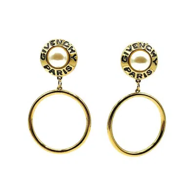 Pre-owned Givenchy Vintage  Statement Logo & Pearl Hoop Earrings 1980s In Sand
