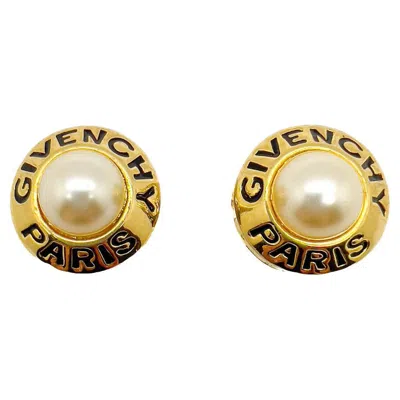 Pre-owned Givenchy Vintage  Statement Pearl Logo Earrings 1980s In Multi