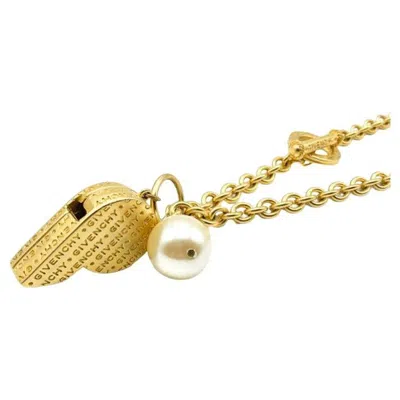 Pre-owned Givenchy Vintage  Statement Runway Gold & Pearl Logo Whistle Chain Necklace 1990s
