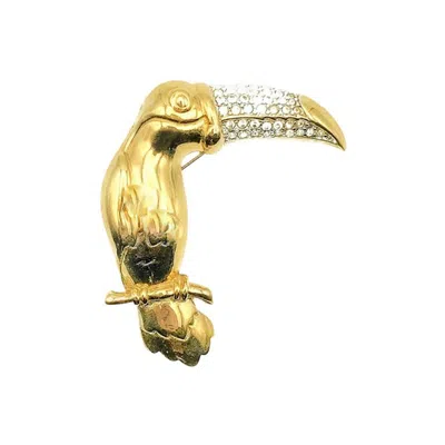 Pre-owned Givenchy Vintage  Stylised Toucan Brooch 1980s In Sand