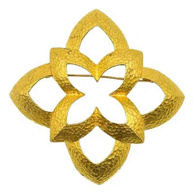 Pre-owned Givenchy Vintage  Very Large Hammered Gold Quatrefoil Brooch 1980s