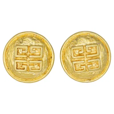 Pre-owned Givenchy Vintage Gold Large 4g Round Logo Monogram Relief Chunky Clip Earrings In Multi