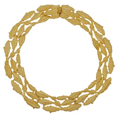 Pre-owned Givenchy Vintage Gold Layers Olive Leaf Openwork Watch Link Chunky Necklace In Multi