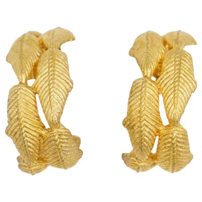 Pre-owned Givenchy Vintage Gold Massive Double Leaf Circle Hoop Dome Chunky Clip Earrings In Multi