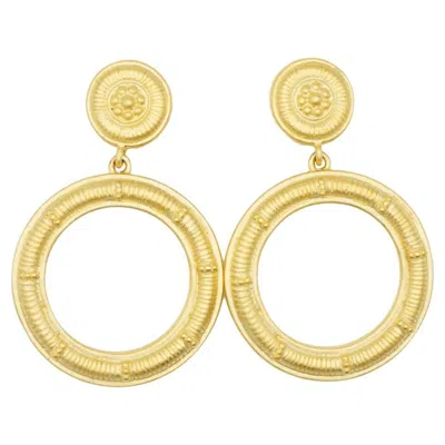 Pre-owned Givenchy Vintage Gold Rare Large Circle Relief Hoop Drop Chunky Clip Earrings In Multiple