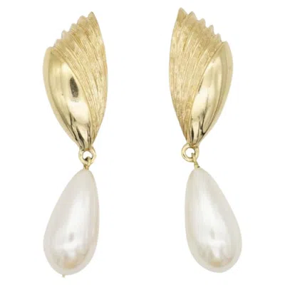 Pre-owned Givenchy Vintage Gold Rare Pearl Crystal Tear Water Drop Elegant Clip Earrings In Multi
