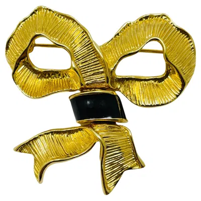 Pre-owned Givenchy Vintage Gold Tone Enamel Bow Designer Brooch In Multi
