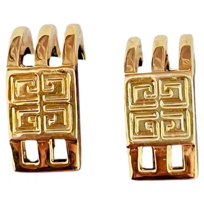 Pre-owned Givenchy Vintage Gold Unisex 4g Monogram Rectangle Openwork Hoop Domed Earrings In Multiple