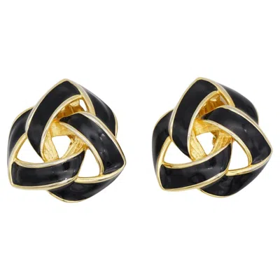 Pre-owned Givenchy Vintage Gold Unisex Rare Massive Interlocked Black Statement Earrings
