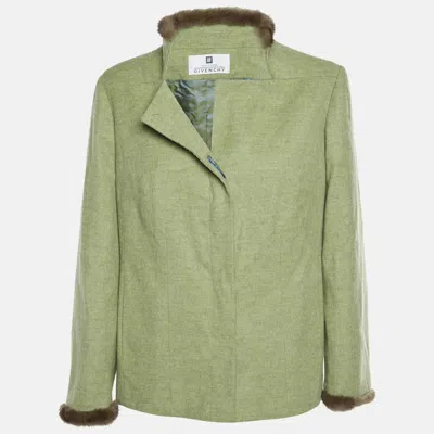 Pre-owned Givenchy Vintage Green Wool Blend Real Fur Trim Button Up Jacket Xl