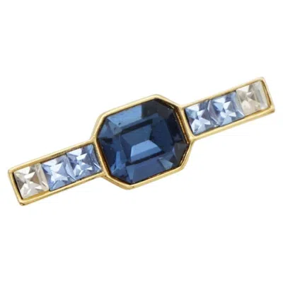 Pre-owned Givenchy Vintage Gripoix Gold Navy Blue Octagon Square Clear Crystals Brooch