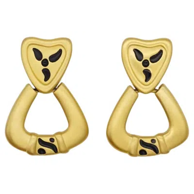 Pre-owned Givenchy Vintage Heart Black Hoop Matte Triangle Love Chunky Hoop Drop Earrings