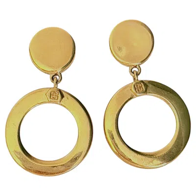 Pre-owned Givenchy Vintage Large Glow Unisex Gold Circle Botton 4g Logo Hoop Drop Earrings In Multiple