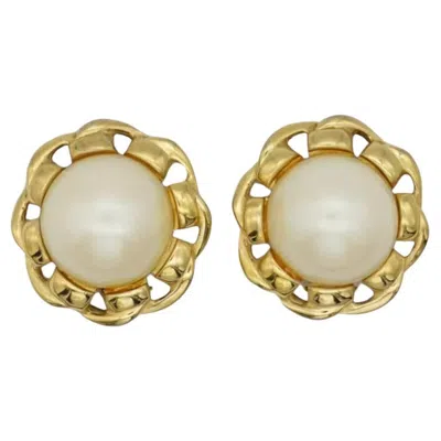 Pre-owned Givenchy Vintage Large Round White Pearl Twist Rope Interlocked Clip Earrings