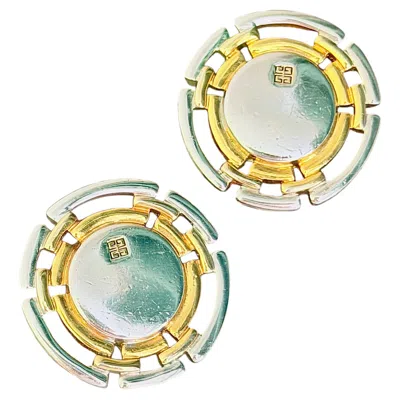 Pre-owned Givenchy Vintage Large Unisex Medallion 4g Openwork Gold Silver Round Earrings In Multiple