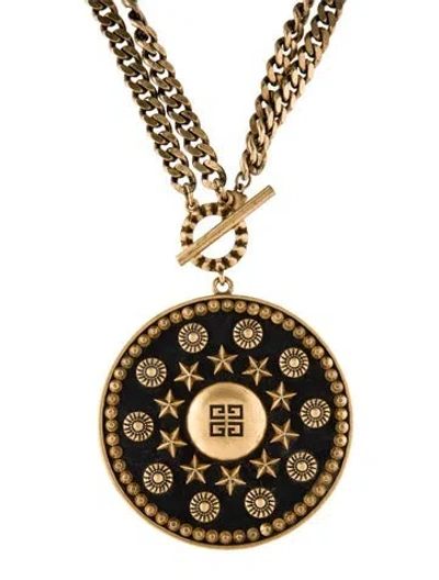 Pre-owned Givenchy Vintage Medallion Double Strand Pendant Necklace, 19" In Multi