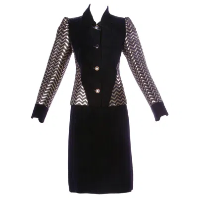 Pre-owned Givenchy Vintage Metallic Gold + Black Vevet Jacket + Skirt Ensemble