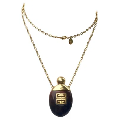 Pre-owned Givenchy Vintage Perfume Bottle Necklace Gold-toned Link Chain Tortoise, 1970s In Sand