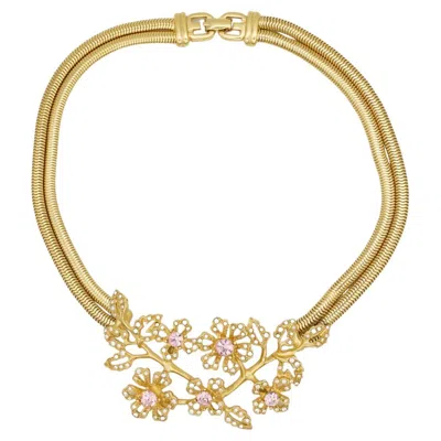 Pre-owned Givenchy Vintage Rare Gold Pink Rose Crystals Layers Snake Necklace In Red