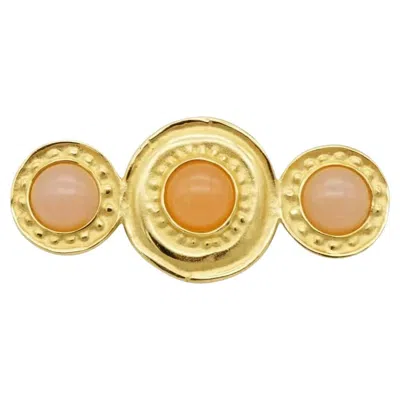 Pre-owned Givenchy Vintage Rare Gold Unisex Gripoix Crystals Round Pink Orange Long Brooch