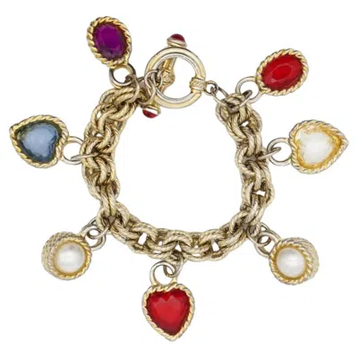 Pre-owned Givenchy Vintage Rare Gripoix Ruby Amethyst Sapphire Charms Pearl Heart Bracelet In Purple