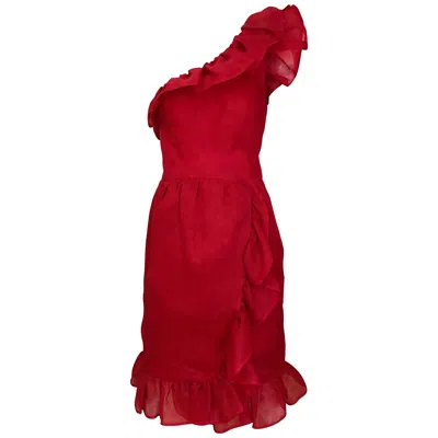 Pre-owned Givenchy Vintage Red  One Shoulder Ruffle Silk Cocktail Dress