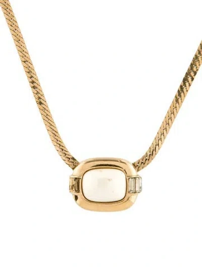 Pre-owned Givenchy Vintage Resin & Crystal Pendant Necklace, 16.5" In White