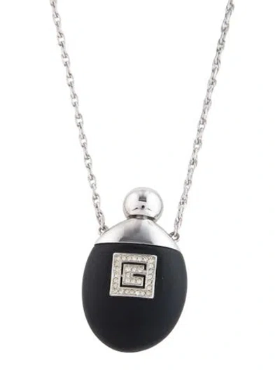 Pre-owned Givenchy Vintage Resin & Crystal Perfume Bottle Pendant Necklace, 30.25" In Black/clear
