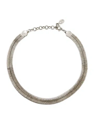 Pre-owned Givenchy Vintage Textured Logo Flat Chain Necklace, 18.75" In Silver