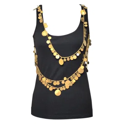Pre-owned Givenchy Vintage Women's Black Top With Gold Tone Medals, Size S