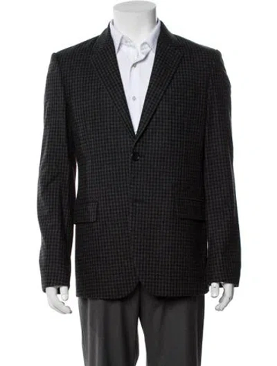 Pre-owned Givenchy Virgin Wool Houndstooth Print Blazer In Black