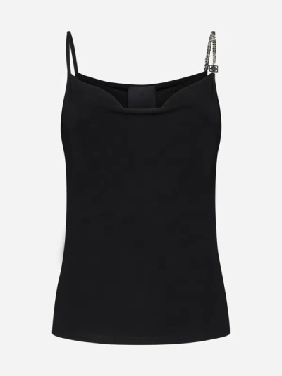 Givenchy Hooded Viscose Top With Metal Chain Strap In Black