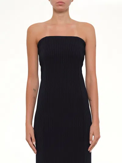 Givenchy Viscose Rib Long Dress In Navy Blue / L In Black