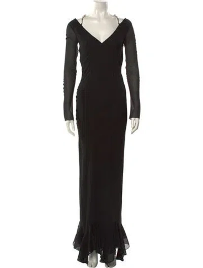 Pre-owned Givenchy V-neck Long Dress In Black