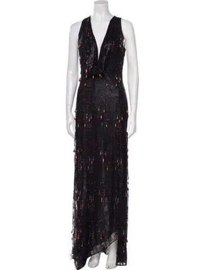 Pre-owned Givenchy V-neck Long Dress In Black