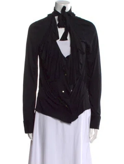 Pre-owned Givenchy V-neck Long Sleeve Blouse In Black
