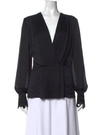 Pre-owned Givenchy V-neck Long Sleeve Blouse In Black